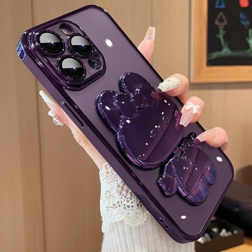 Glitter 3D Rabbit Mirror Bracket Electroplated Phone Case For iPhone With Anti-fall Protection